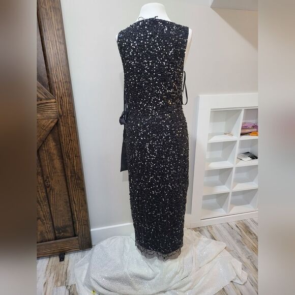 River Island Black Sequin Wrap Midi Dress NWT size 14 - Picture 4 of 5